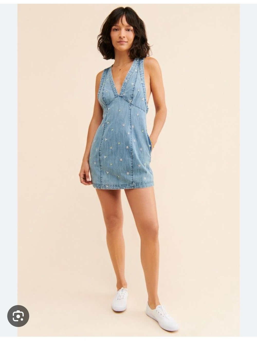 Free People Corinne Denim Mini Dress **FLAW please read carefully